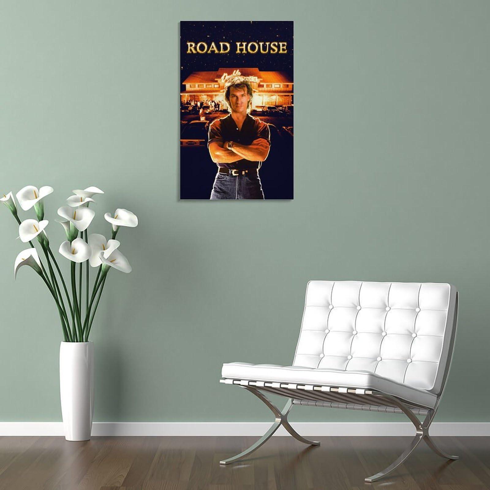 Thcbme Road House Movie Posters 1989 Action Thriller Movie Retro Poster Canvas Art Painting Canvas Wall Art Prints for Wall Decor Room Decor Bedroom Decor Gifts 16x24inch(40x60cm) Frame-style