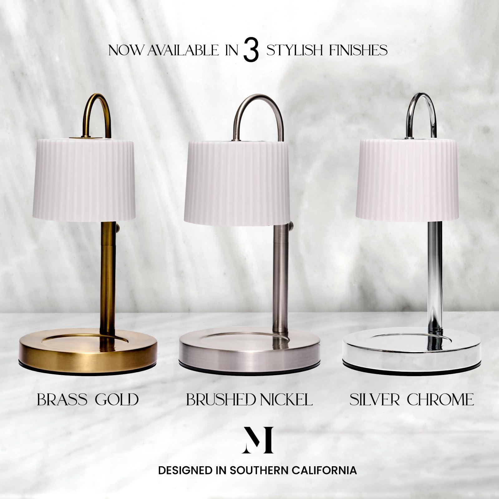 Malbella Essentials Dimmable Glass Candle Warmer Lamp with Timer - Adjustable Height Candle Lamp Warmer with Timer (8H/4H/2H) - Wax Melter - Ideal Gift, fits Various Size Scented Candles - 02 Bulb - (Gold Metal)