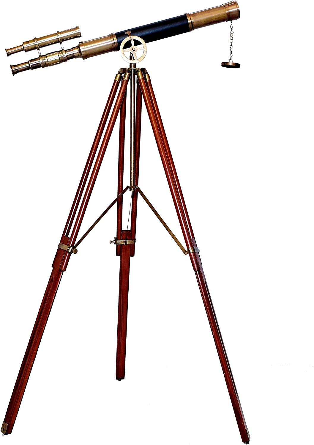 NAVIROCK Antique Brass Telescope for Bird Watching Nautical Telescope Designer Telescope with Wooden Tripod Floor Standing Telescope - NAVIROCK