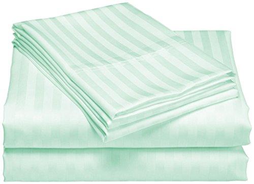 Scala Bedding 500 Thread Count Egyptian Cotton Luxurious Stripe Duvet Cover and Matching Pillow Shams Set Cal King Aqua