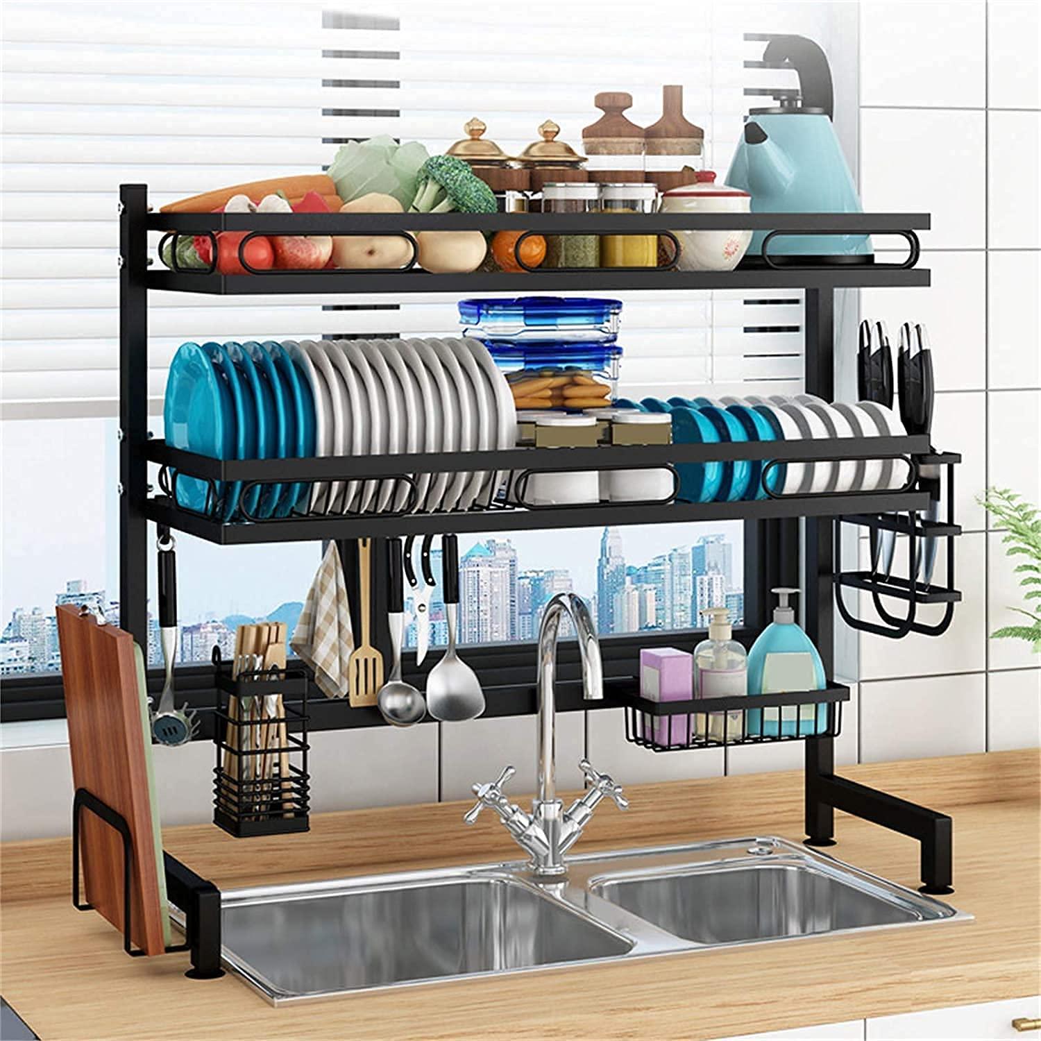 FGDSEEEKJUFHH Dish Drying Rack Dish Drainer Over The Sink Dish Drying Rack Stainless Steel Over Sink Dish Drainer Kitchen Countertop Supplies Storage Dish Rack