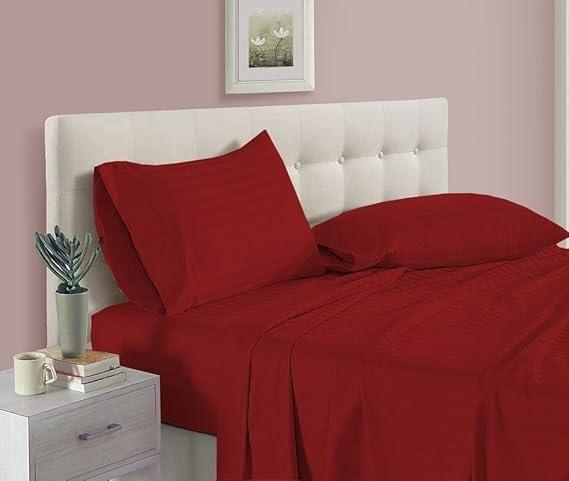 Elf Linen Elf Linen Luxurious 1500 Thread Count Italian Finish 100% Egyptian Cotton 4-Piece Bed Sheet Set, King, Burgundy Stripe Pattern (Fits Mattress Up to 24-26\" Deep Pocket)