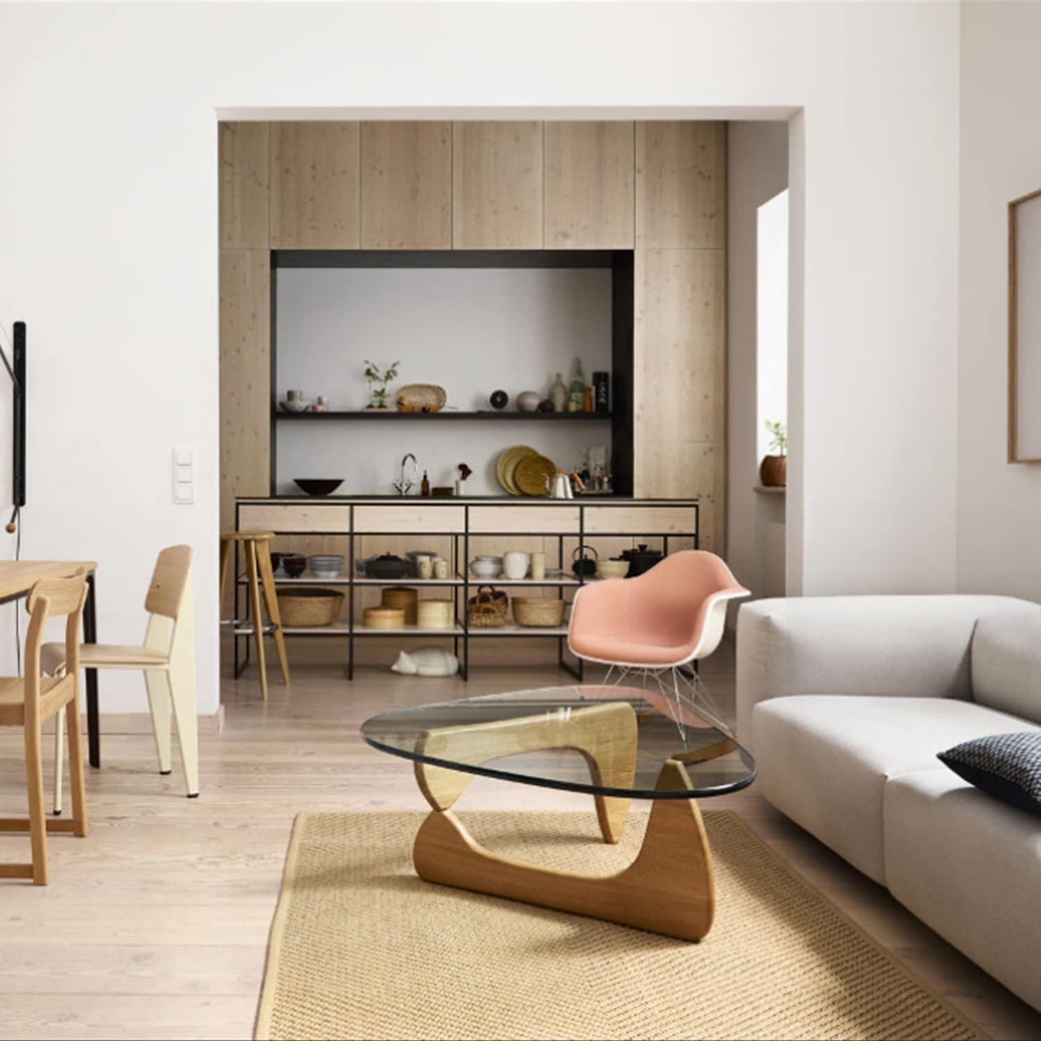 eChamp Noguchi Table Triangle Glass Coffee Table Vintage Glass End Table, Solid Wood Base and Triangle Clear Glass Top Modern End Table for Living Room, Patio, Study