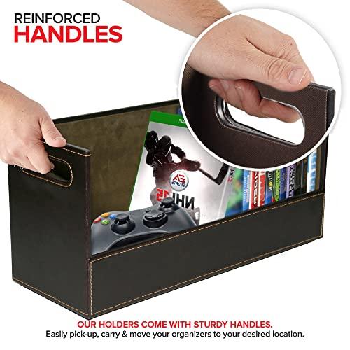 Stock Your Home Stock Your Home DVD Storage Box, Movie Shelf Organizer for Blu-Ray, Video Game Cases, CDs, VHS Tape Display Stand, Disc Holder Can Store Up to 28 DVDs, Faux Leather (Brown)