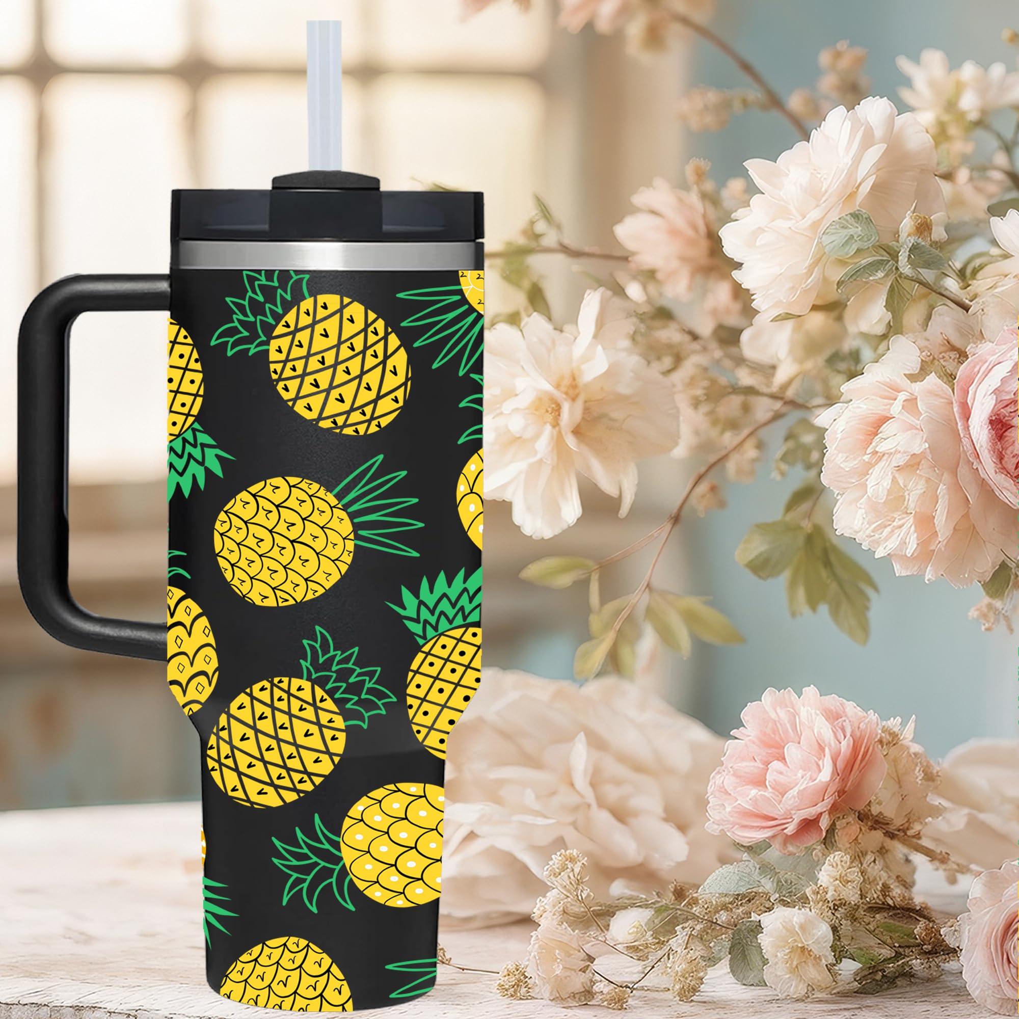AMZUShome 40 OZ Pineapple Tumbler with Handle.Pineapple Lover Gifts.Unique Birthday Christmas Gifts for Pineapple Lover.Personalized 40 OZ Pineapple Tumbler Gifts for Women Men.