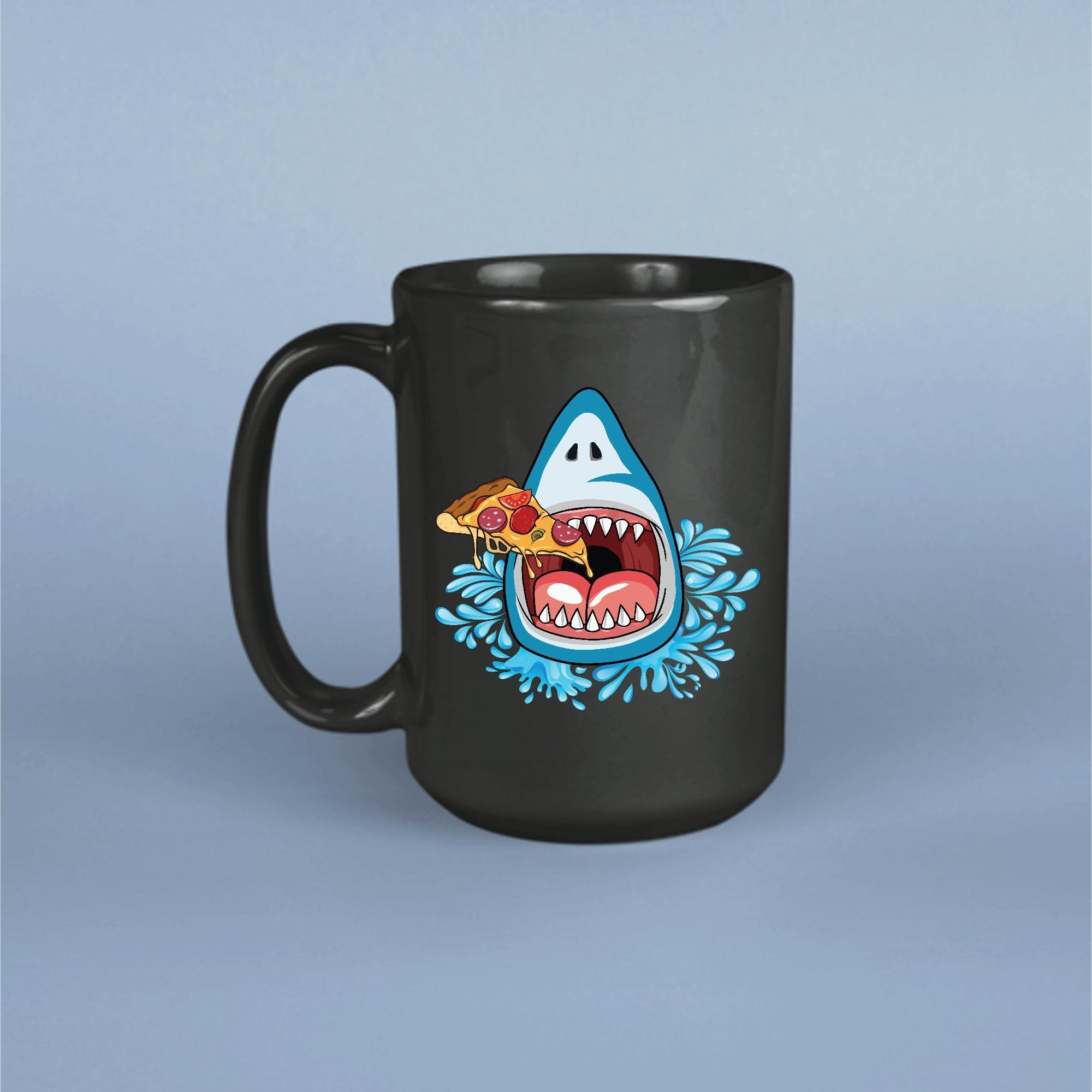 PhaMQuan Shark Eat Pizza Food Lovers Jawsome Gift Idea 11oz 15oz Black Coffee Mug