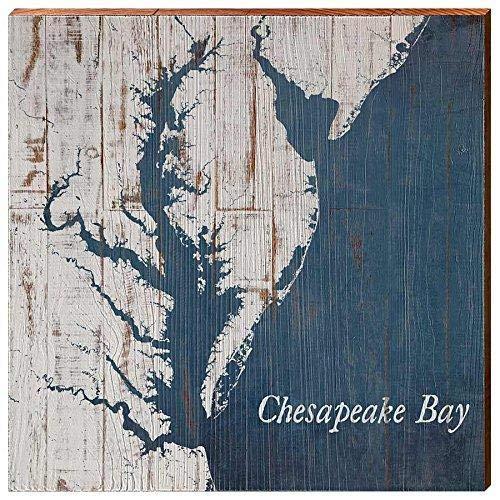 Mill Wood Art Chesapeake Bay Map Shabby Styled Home Decor Art Print on Real Wood (18"x18")