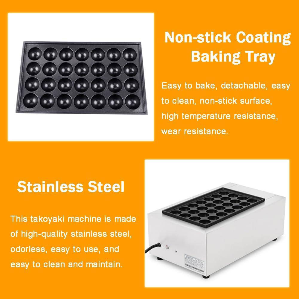 EQCOTWEA EQCOTWEA Electric Takoyaki Maker, 28 Holes Commercial 110V 1.8KW Electric Non-stick Baker Electric Takoyaki Japanese Octopus Fish Ball Maker Machine Takoyaki Grill