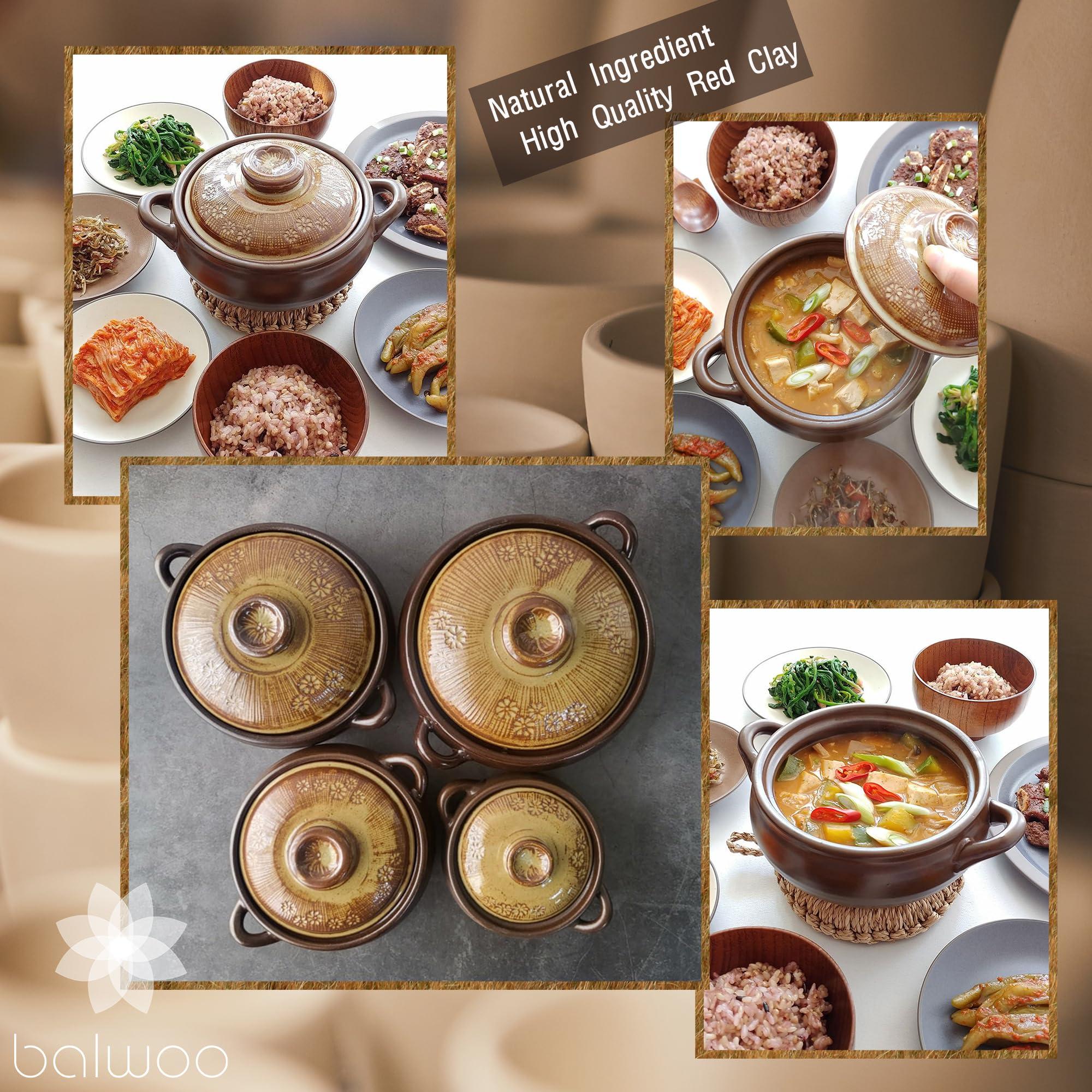 BALWOO BALWOO Korean Pot [Buncheong] MUD GLAZE Earthenware Ttukbaegi, Natural Ceramic Clay Cooking Pot Casserole, Heat Resistant Earthen Pot, Stone Bowl Stockpot Soup Crock, Pottery Bowl (Medium)