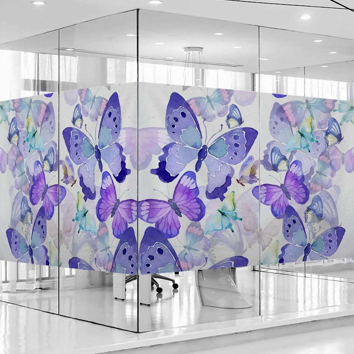 HomeLoft Basics Frosted Privacy Window Film No Glue Glass Door Film Stained Glass Window Tint Static Cling Heat Control Anti UV Freehand Butterfly Multicolor 29.5Wx78.7L-inch x2 Pcs
