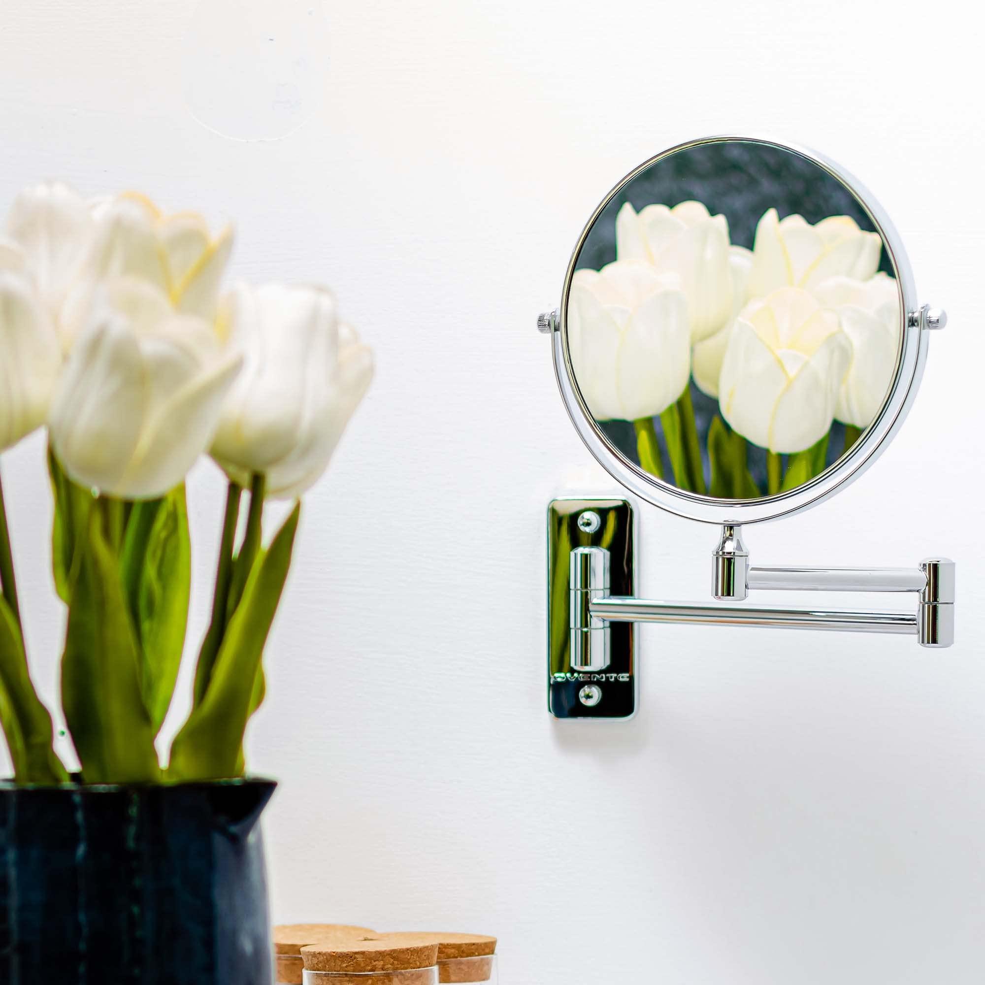 OVENTE Ovente 7\" Wall Mounted Makeup Mirror with 1X/7X Magnification, Double Sided Magnifying Round Bathroom Vanity Mirror, 360 Swivel Design, Extendable and Folding Arm, Polished Chrome MNLFW70CH1X7X