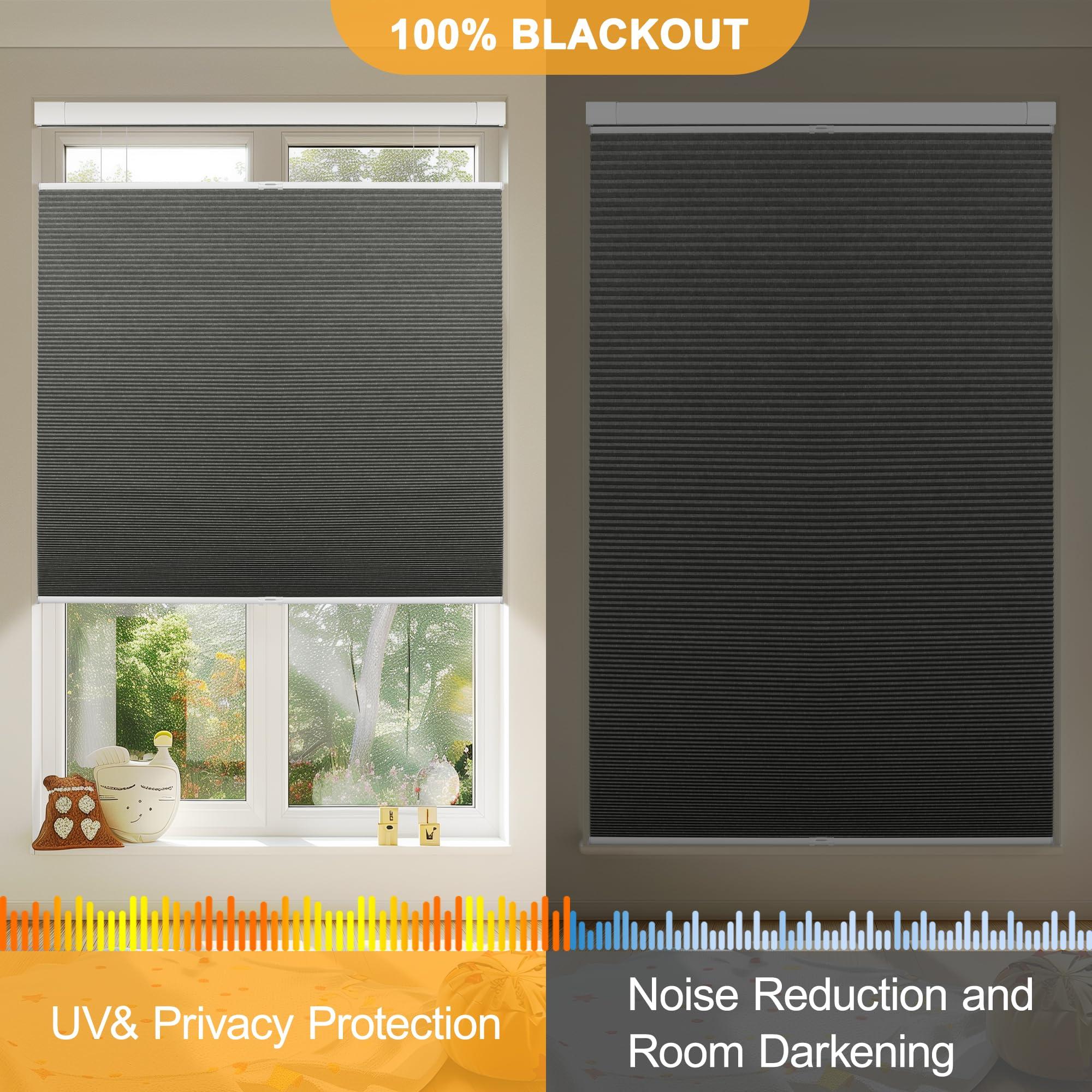 BERISSA BERISSA Top Down Bottom Up Cellular Shades No Tools No Drill Blinds for Windows Stripe Jacquard Fabric Cordless shades for Indoor Windows Easy to Install Cellular Blinds For Office(24.5"W x 56"H)Gray