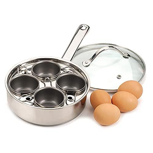RSVP International RSVP International Endurance® Egg Poacher Set for 4 Eggs | Glass Lid with Steam Vent | Perfectly Poached Eggs | Includes Non-Stick Poaching Insert | Dishwasher Safe