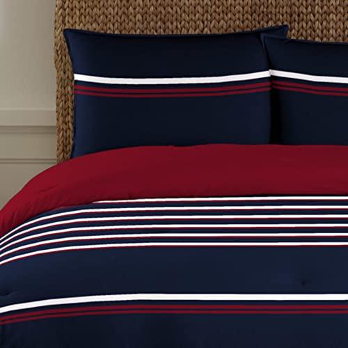 Nautica Nautica Duvet Cover Set Cotton Reversible Bedding with Matching Shams, Medium Weight for All Seasons, Queen, Mineola Red/White/Navy