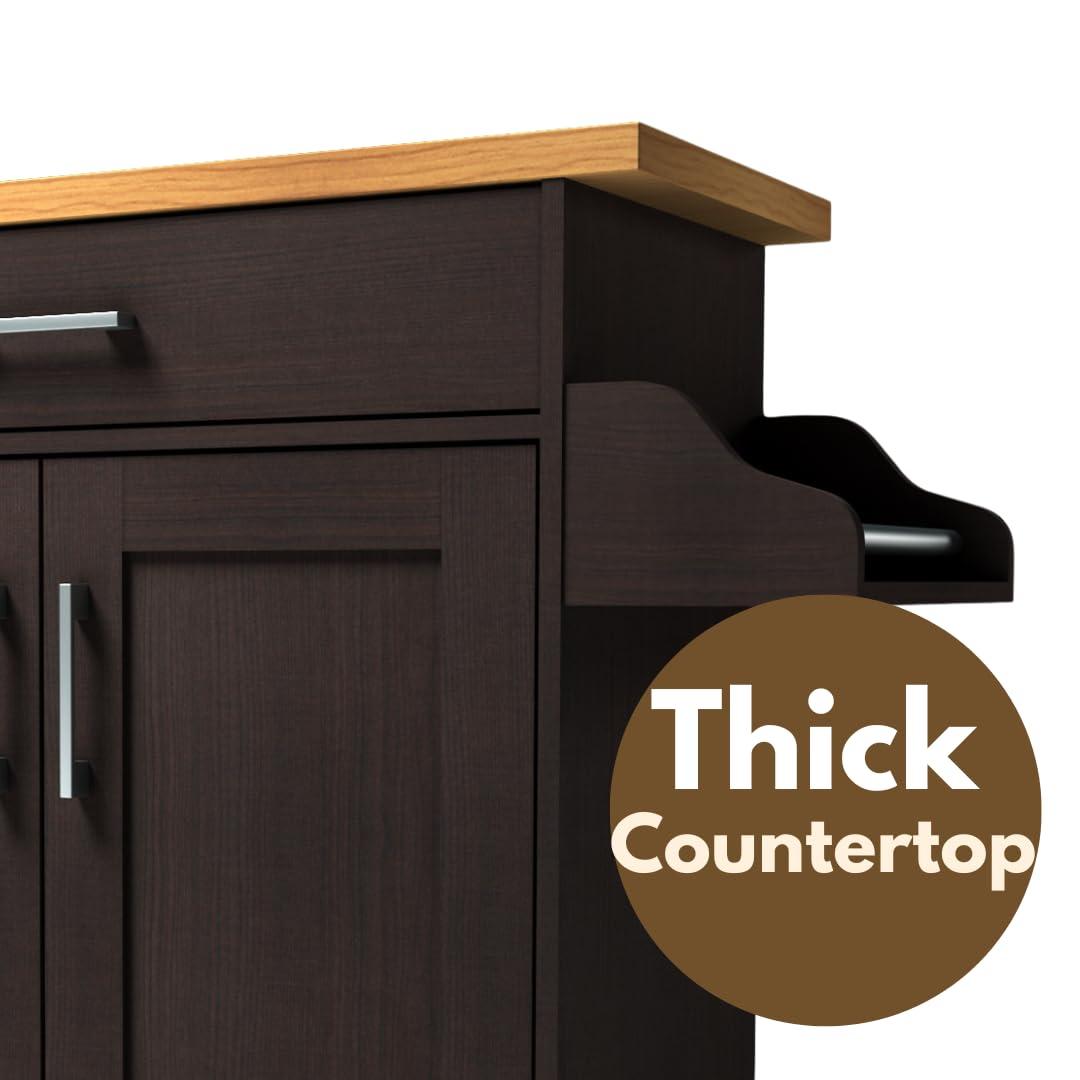 Hodedah Hodedah Kitchen Island with Spice Rack, Towel Rack & Drawer, Black with Beech Top