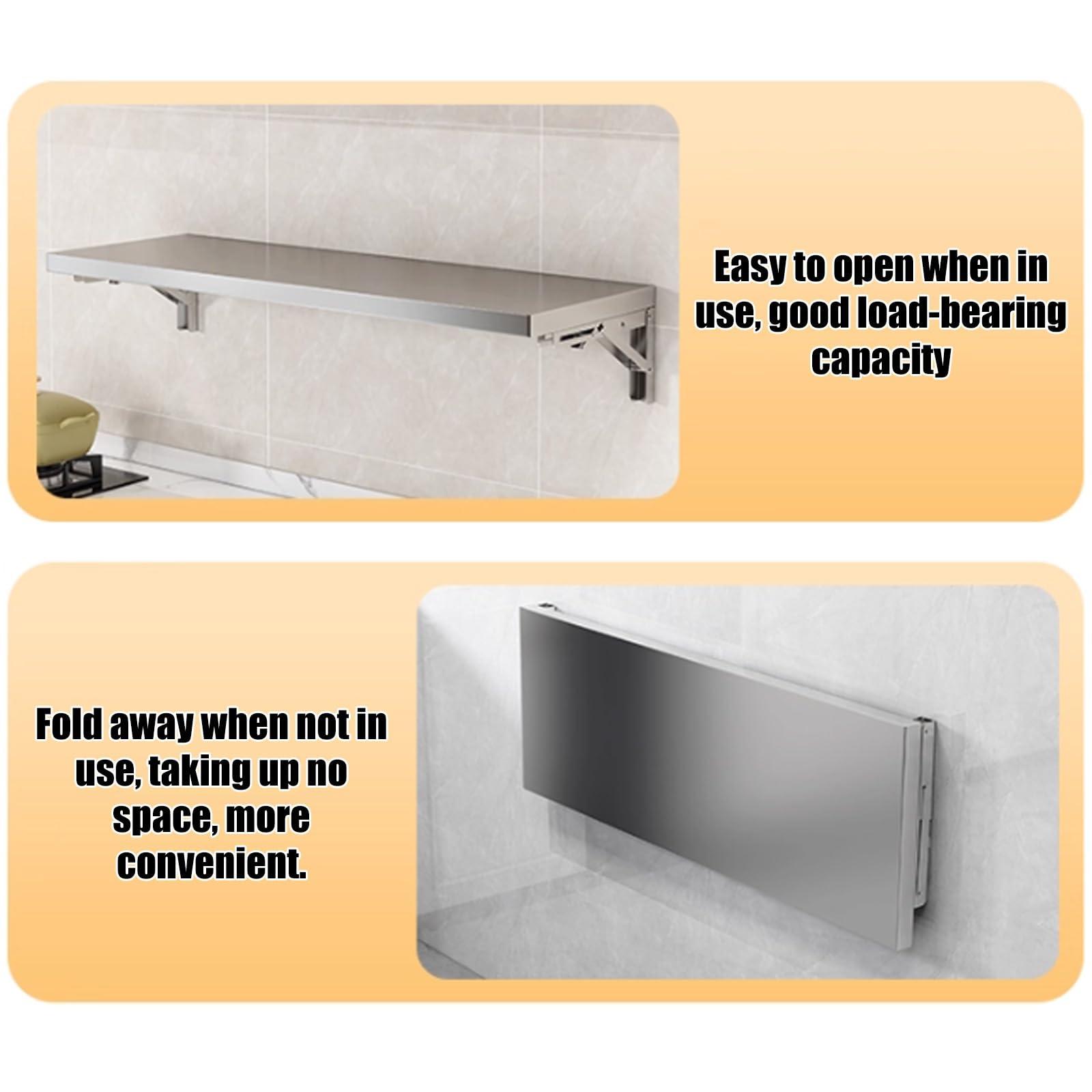 Pllrbvshs 304 stainless steel folding table, wall-mounted folding table, kitchen storage shelf, made of food-grade stainless steel material, suitable for living room, balcony, bathroom, or laundry room.(40*30cm