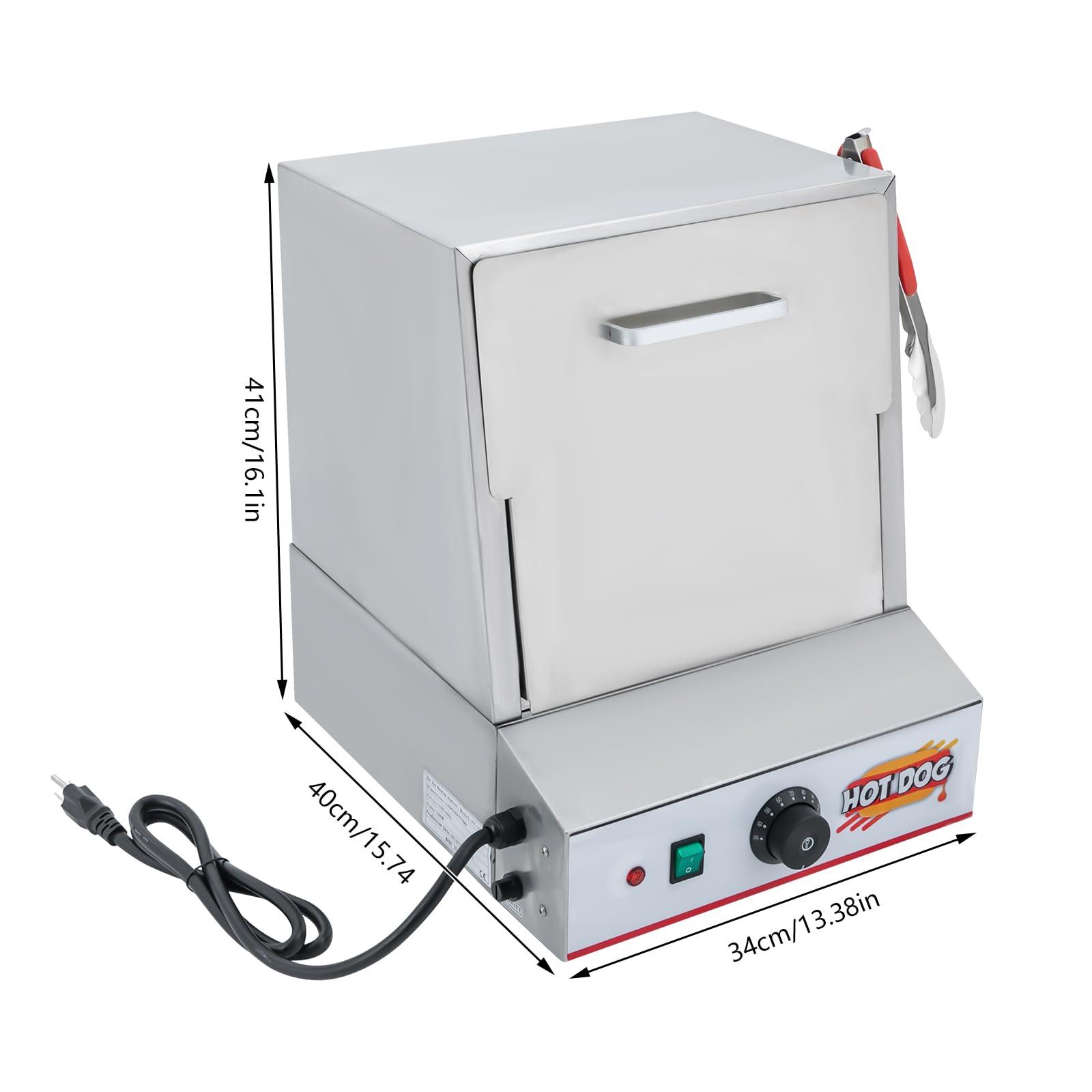 SHZICMY Hot Dog Steamer, 20L, Commercial Hot Dog Steamer for 96 Hot Dogs, Electric Hot Dog Warmer with Drop Down Door Acrylic Window Partition Plate Food Clip, Stainless Steel, Electric Hot Dog Steamer