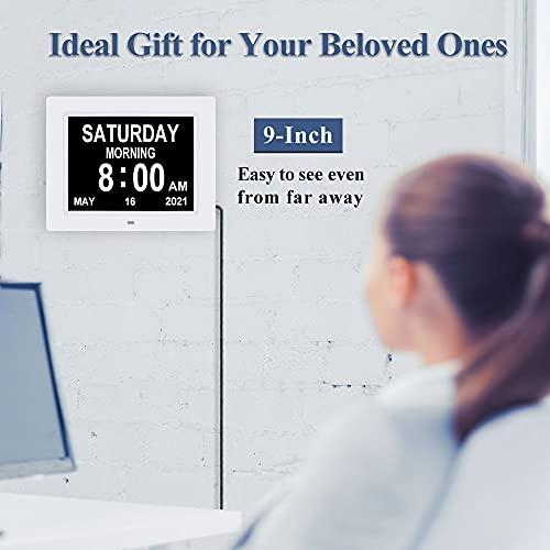 Levick Levick 9 Inch Digital Day Calendar Clocks Clear Display Extra Large Day Date Time Dementia Clock for Senior Elderly impaired Vision Memory Loss Alzheimers with Medication Reminders Alarms (White)
