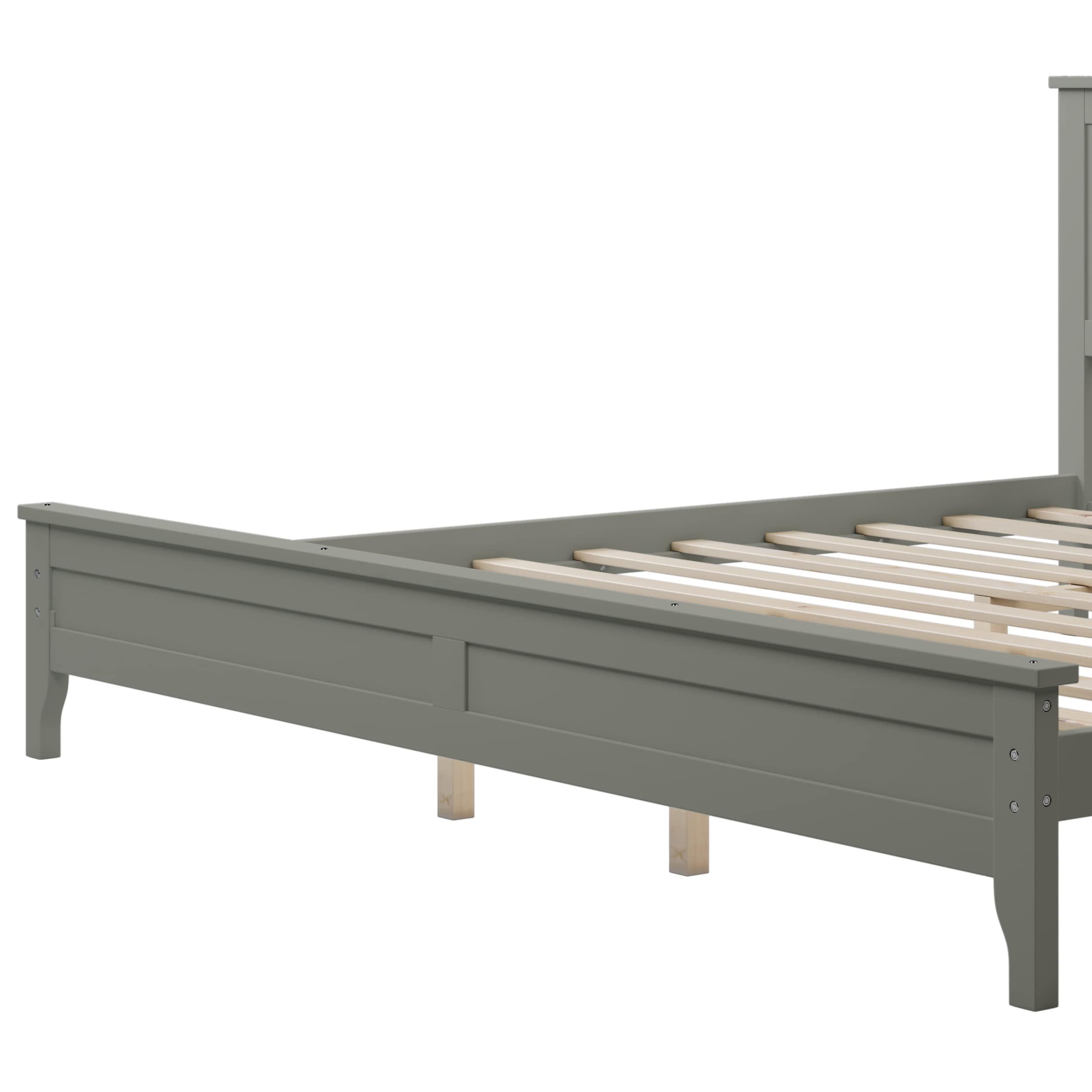 Voohek Solid Wood King Bed Frame, Platform Bed with Headboard, No Box Spring Needed, Removable Hardware, Tapered Wood Legs, Gray