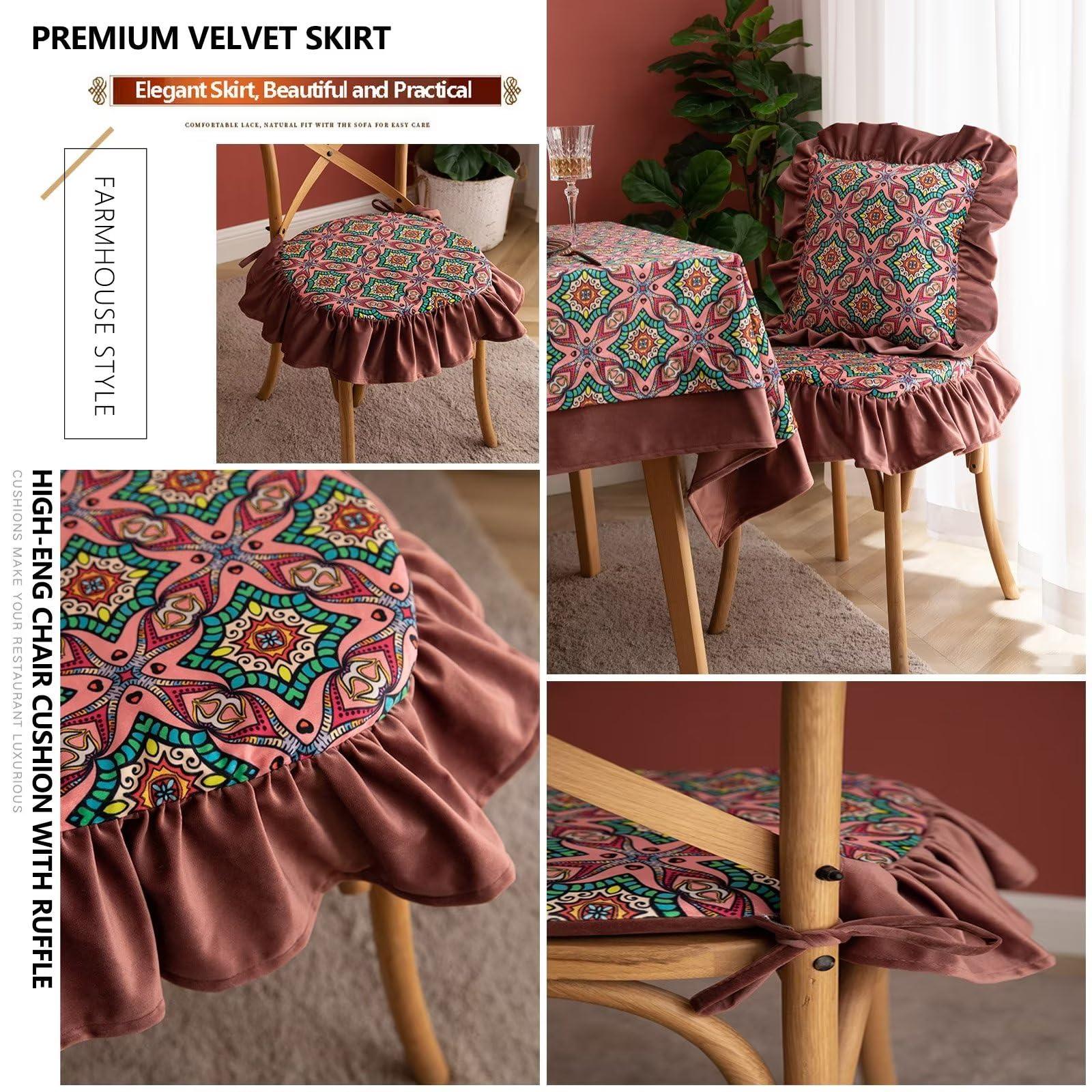 ZIBENE ZIBENE Chair Pad Cushions for Dining Chairs with Skirt, Chair Pads for Dining Chairs 6 Pack with Ties, 45x45 Seat Cushion for Kitchen Chairs Cushion, Cover Washable and Removable Pink