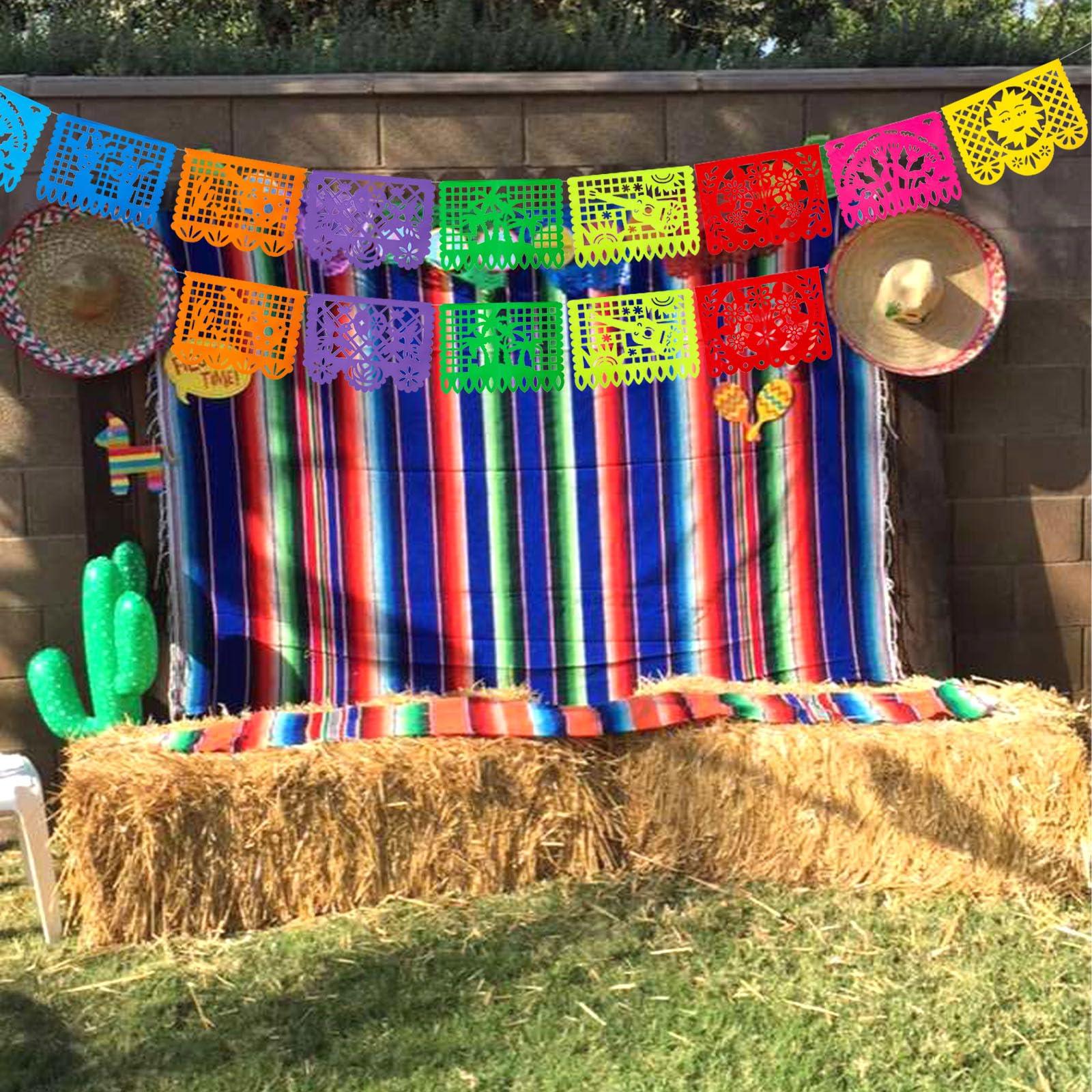 DomeStar DomeStar 2 Packs Mexican Party Decoration, 36 Feet Plastic Papel Picado Fiesta Banner Cinco de Mayo Garland for Mexican Birthday Party Supplies
