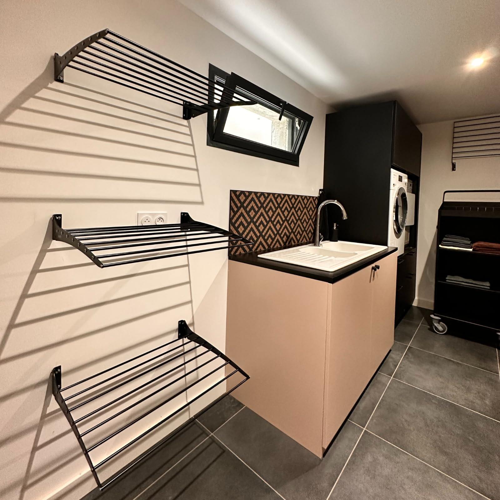 foxydry foxydry Fold Wall Mounted Clothes Drying Rack, Black Folding Laundry Airer for Indoor or Outdoor Use Aluminium and Steel 31.5x20x21 in (31.5 in / 80 cm)