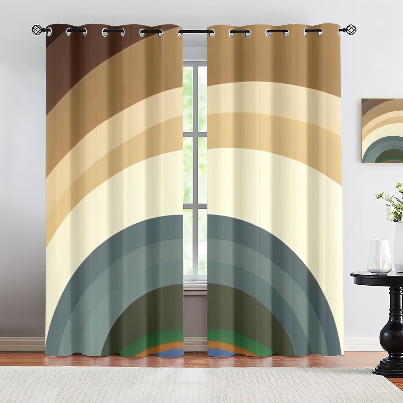 XAFIAUR XAFIAUR Rainbow Circle Art Blackout Curtains, Creative Circle Texture Curtain Panels for Bedroom - Grommet Thermal Insulated Room Darkening Curtains for Living Room 72" W x 72" L