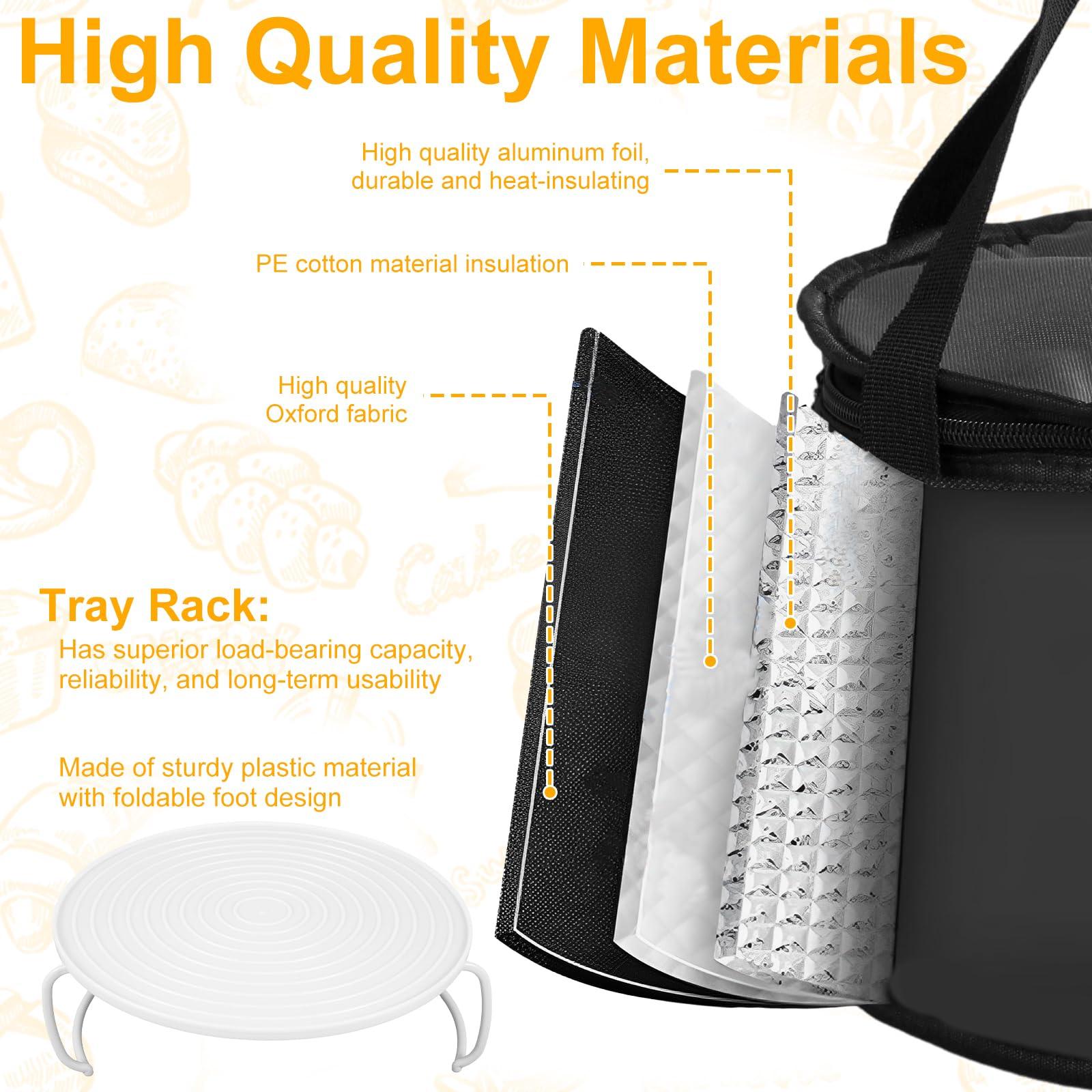 DNAMYJME DNAMYJME Round Pie Carrier with Foldable Tray Oxford Cloth Insulated Casserole Carrier Bag with Lid and Handle Portable Thermal Food Storage Bag 28x18cm for Picnic Hot or Cold Food