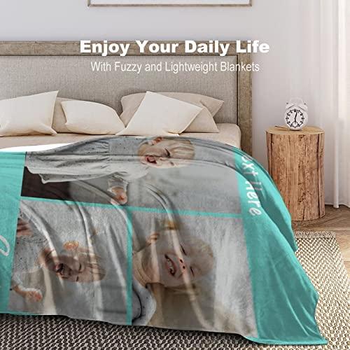 Artsadd Custom Blanket Personalized Throw Blanket with Photos Text Customized Picture Blanket for Mom Dad Family Dog Kids Adult Friends Personalized Gift for Mothers Day Fathers Day, Made in USA 50\"x60\"