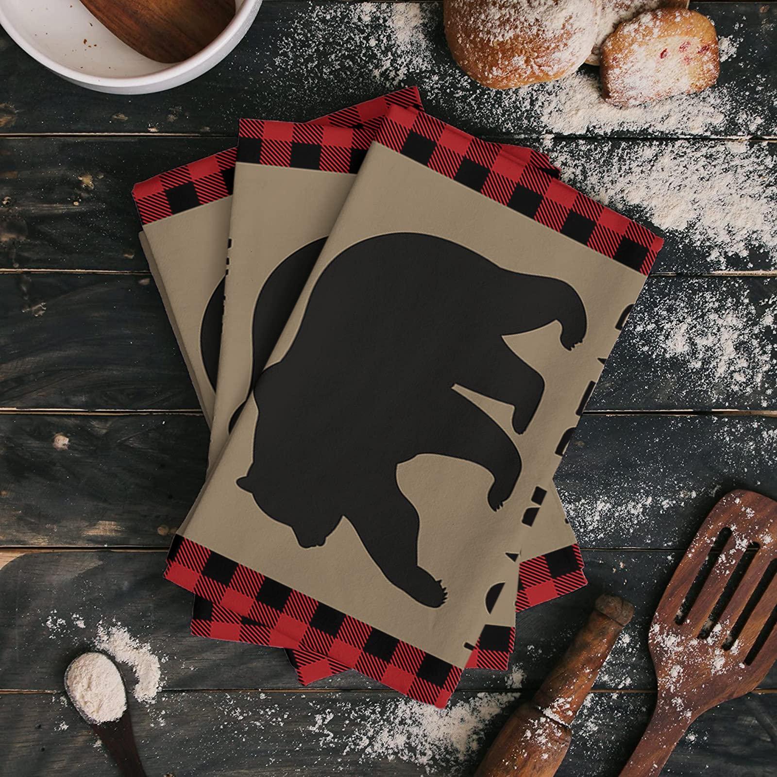 Kewadony Kewadony Christmas Bear Kitchen Towels 2 Pack Dish Towels for Kitchen, Red and Black Checkered Absorbent Microfiber Hand Towels for Bathroom, Soft Tea Towels Bar Towels, 18 x 28 Inch