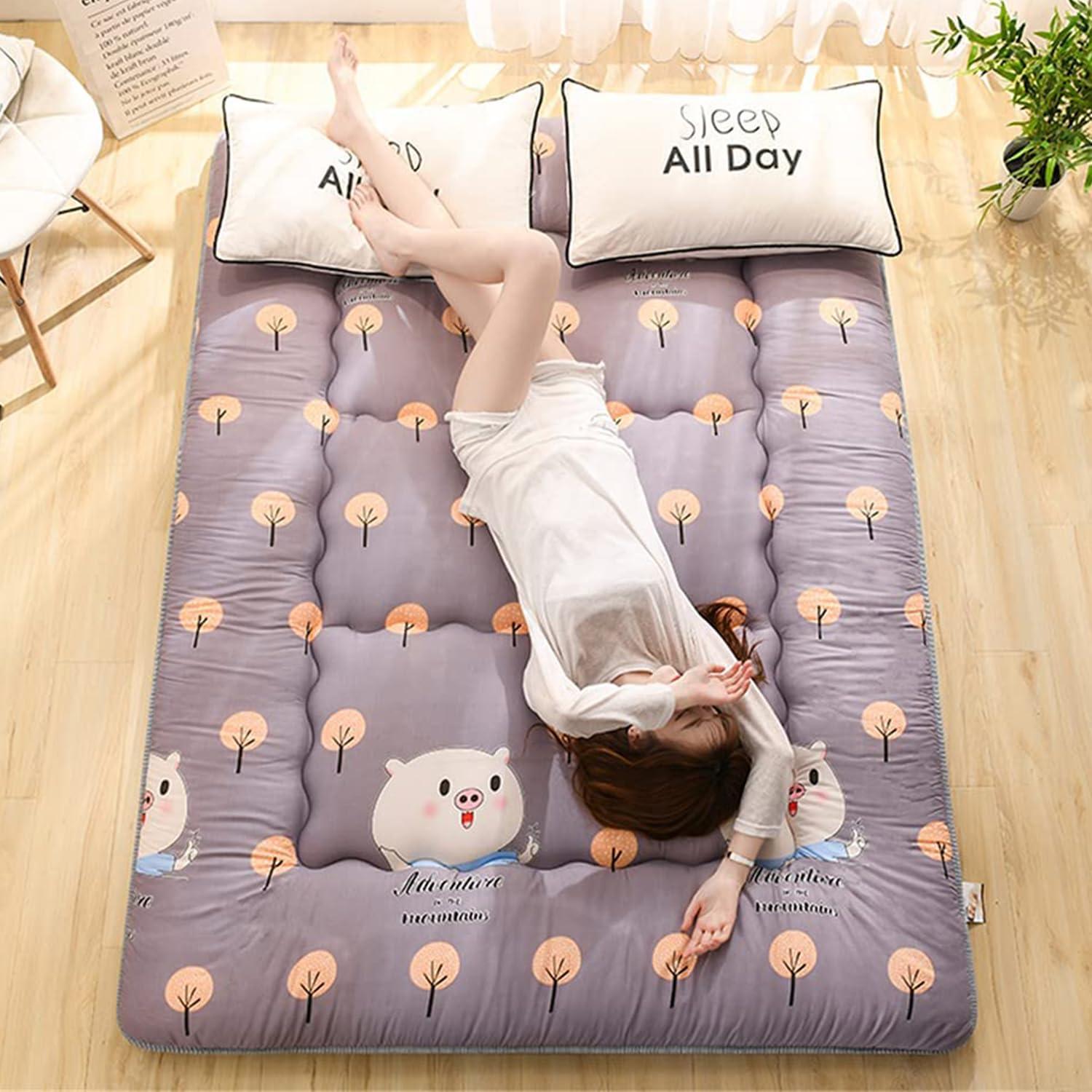 Generic Japanese Style Roll Up Mattress, Thick Floor Futon Mattress Double Foldable,Single/Double Sleeping Pad for Dormitory Bedroom,Folding Mattress Sofa Bed,Purple,King/180x200cm