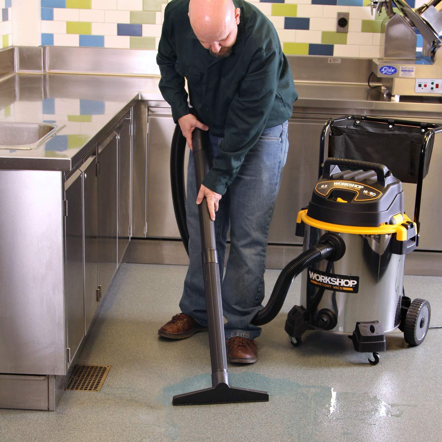 WORKSHOP Wet/Dry Vacs WORKSHOP Stainless Wet Dry Vac WS1600SS Heavy Duty Stainless Steel Wet Dry Vacuum Cleaner, 16-Gallon Stainless Steel Shop Vacuum Cleaner, 6.5-Peak HP Wet And Dry Vacuum