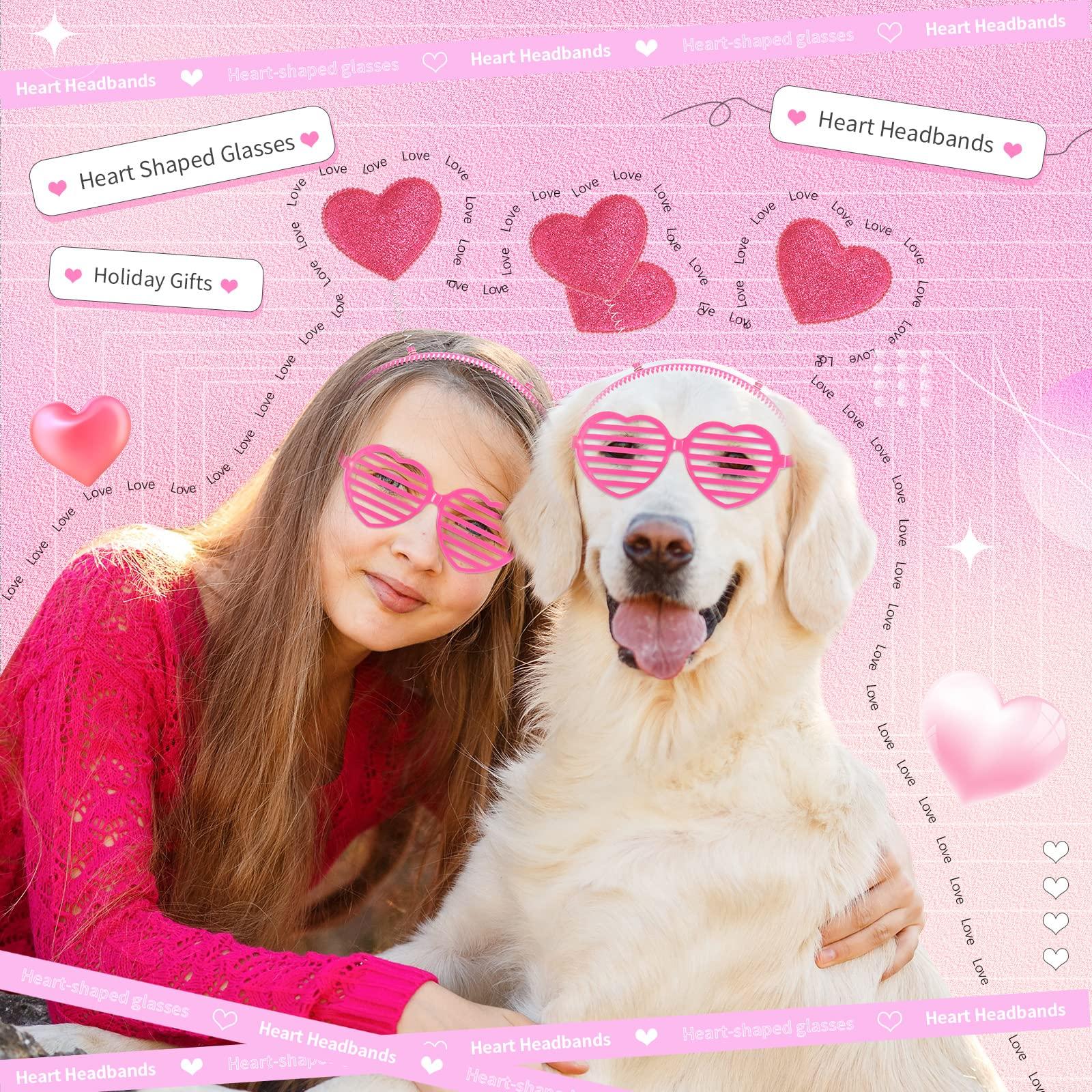 MTLEE MTLEE 24 Pcs Valentines Heart Head Boppers Headbands and Heart Shape Sunglasses Valentines Party Supplies Wedding Photo Prop (Hollow Rose Red)