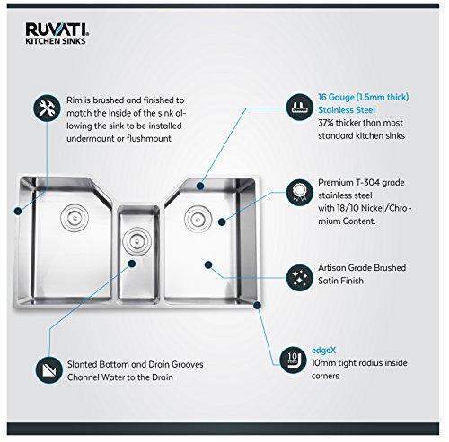 Ruvati Ruvati 35" Triple Bowl Undermount 16 Gauge Stainless Steel Kitchen Sink - RVH8500