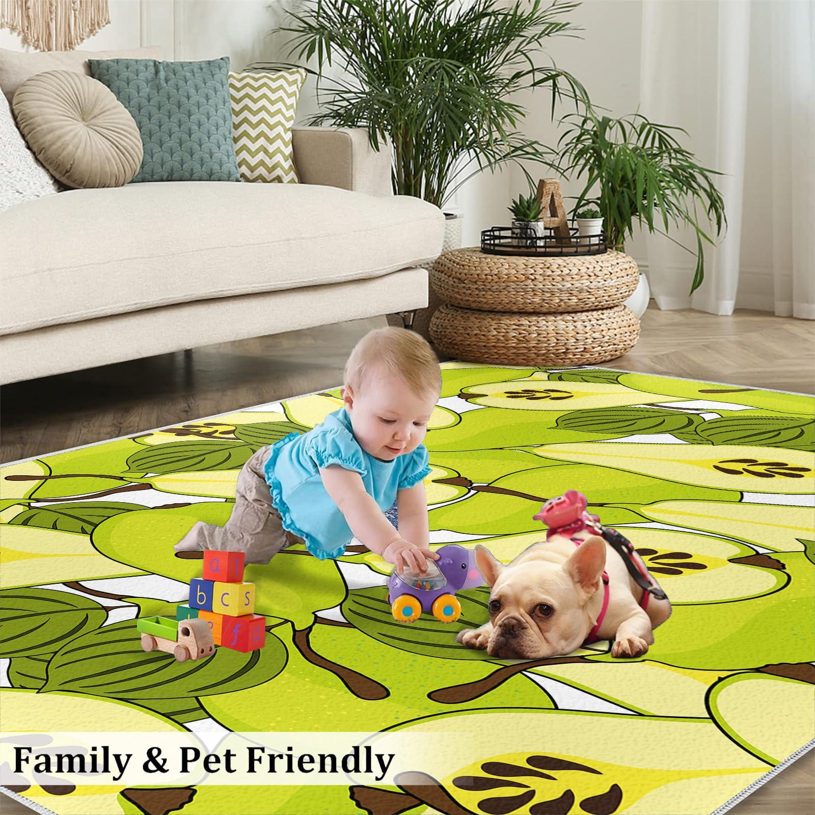 OZIQIJ OZIQIJ Fresh Fruit Pear Area Rugs, Modern Simple Living Room Rug, Indoor Carpet Super Soft Fluffy with Non-Slip Backing, Floor Carpets for Dining Room Bedroom Study Dining Room Kid Room 3 x 4ft