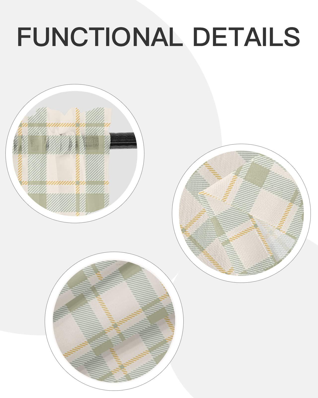 RisQiten RisQiten Teal Yellow Plaid Sheer Curtains for Bathroom Curtains 2 Panels Set 54 Inch Length, Simple Cream Green Yellow Geometric Checkered Window Curtains Drapes Privacy Panel Curtain for Bedroom