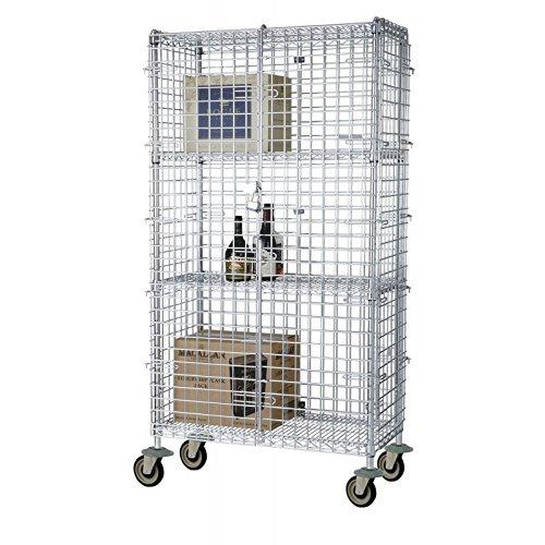 Omega Omega Wire Security Cart Grade NSF Listed Metal Wire Mesh Storage Warehouse Grocery Store Restaurant Chrome Security Cage with 4 Interior Shelves 24" Deep x 48" Wide x 69" High, 1200 LBs Capacity