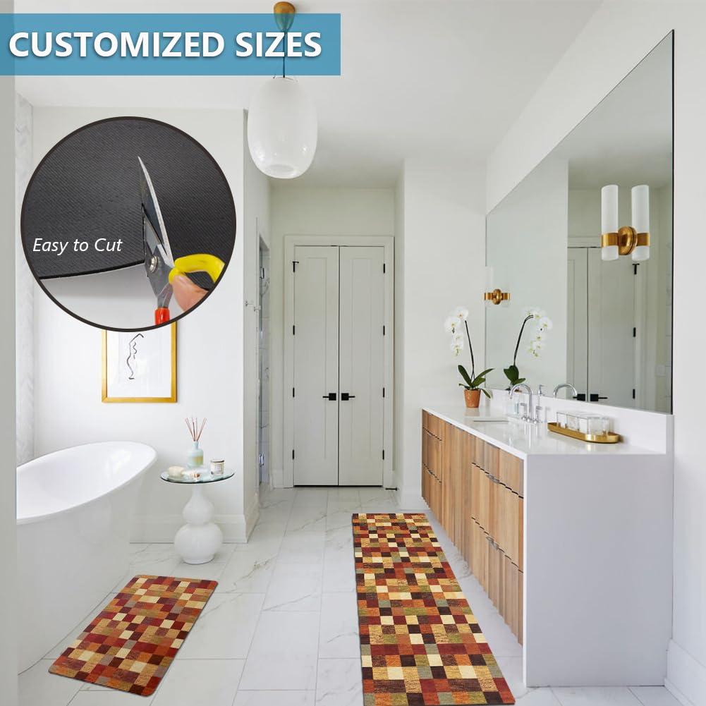 LITA LITA-Bath Rug Custom Size-Rubber Non Slip Quick Dry Super Absorbent Thin Rugs Fit Under Door-Washable Bathroom Floor Mats for in Front of Bathtub,Shower Room,Sink, Rainbow Square, 4\' x 44\'