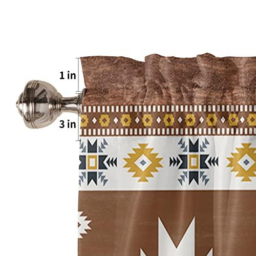 LEOKOTI Kitchen Curtains Tiers and Valances Set, Southwest Rod Pocket Kitchen Curtains Set - Tier Curtains 36 Inch, Western Brown Yellow Geometric Abstract Art Wooden Valances for Window Living Room/Bedroom
