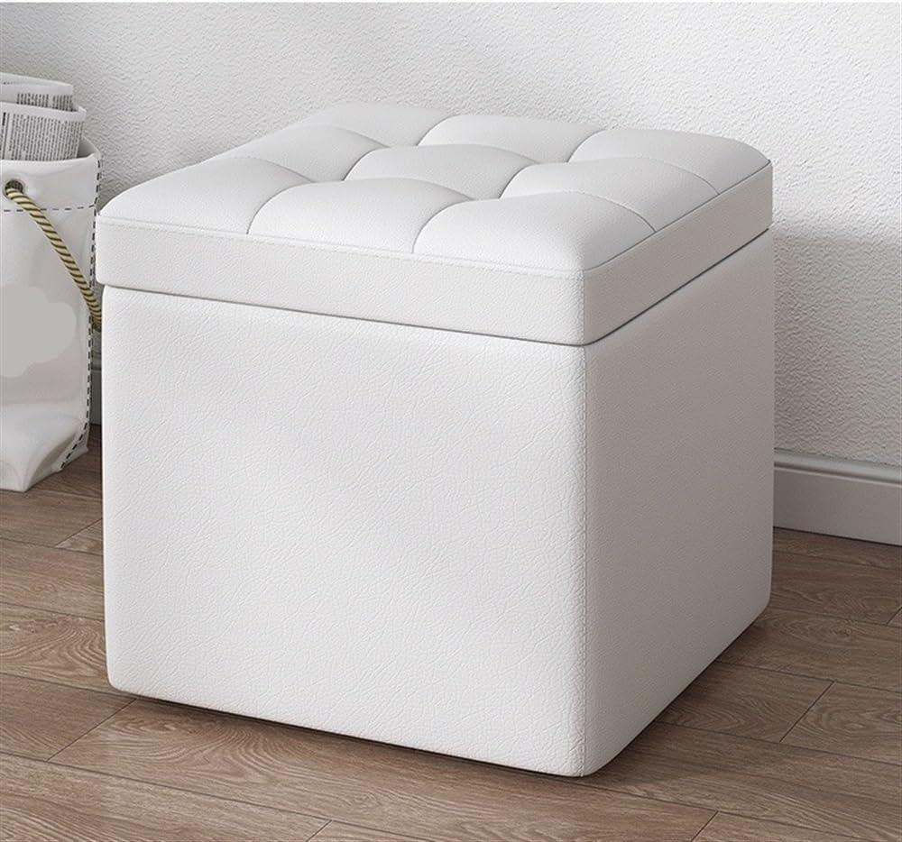 SHGCLKD SHGCLKD Foot Stool, Cube Storage Stool, Bedroom Foot Stool with Storage Function, Leather Storage Stool with High Elastic Cushion(White)
