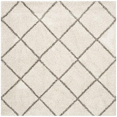 Safavieh SAFAVIEH Hudson Shag Collection Area Rug - 7' Square, Ivory & Grey, Modern Trellis Design, Non-Shedding & Easy Care, 2-inch Thick Ideal for High Traffic Areas in Living Room, Bedroom (SGH281A)