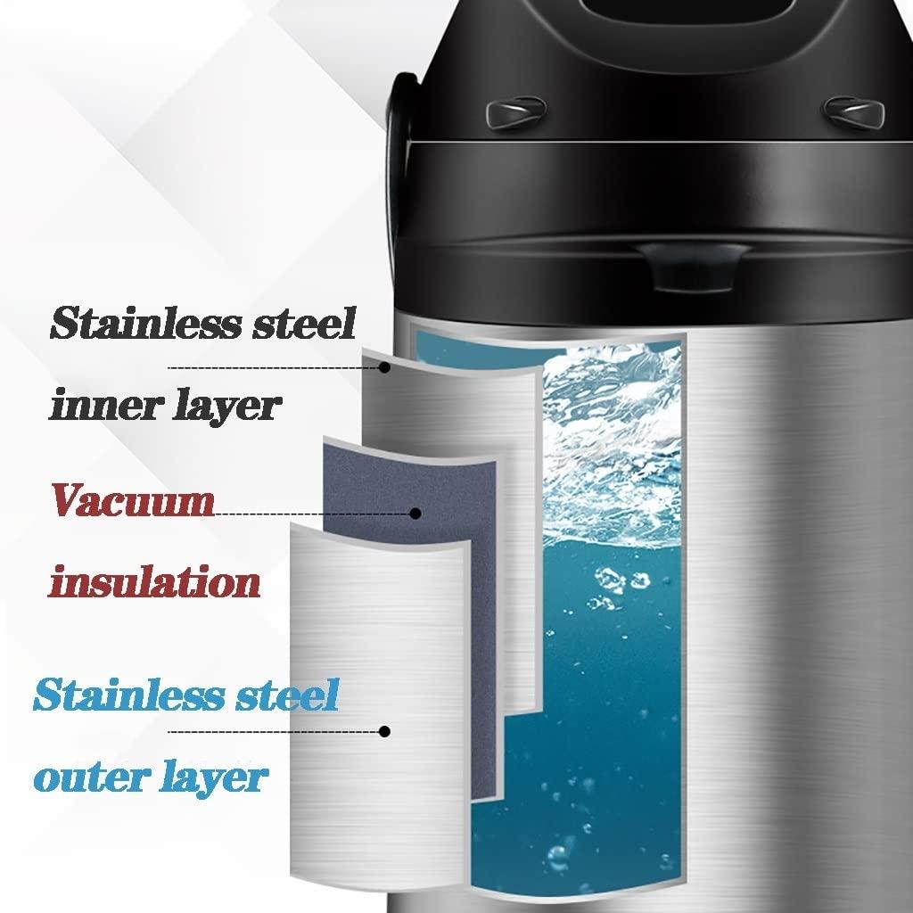 WIGSELBL Air Pot Beverage Dispenser,Thermal Coffee Carafe,Insulated Stainless Steel Coffee Dispenser with Pump,Thermos Coffee Carafe for Keeping Hot Coffee & Tea Hot for 12 Hours ( Color : Silver , Size : 2.5L