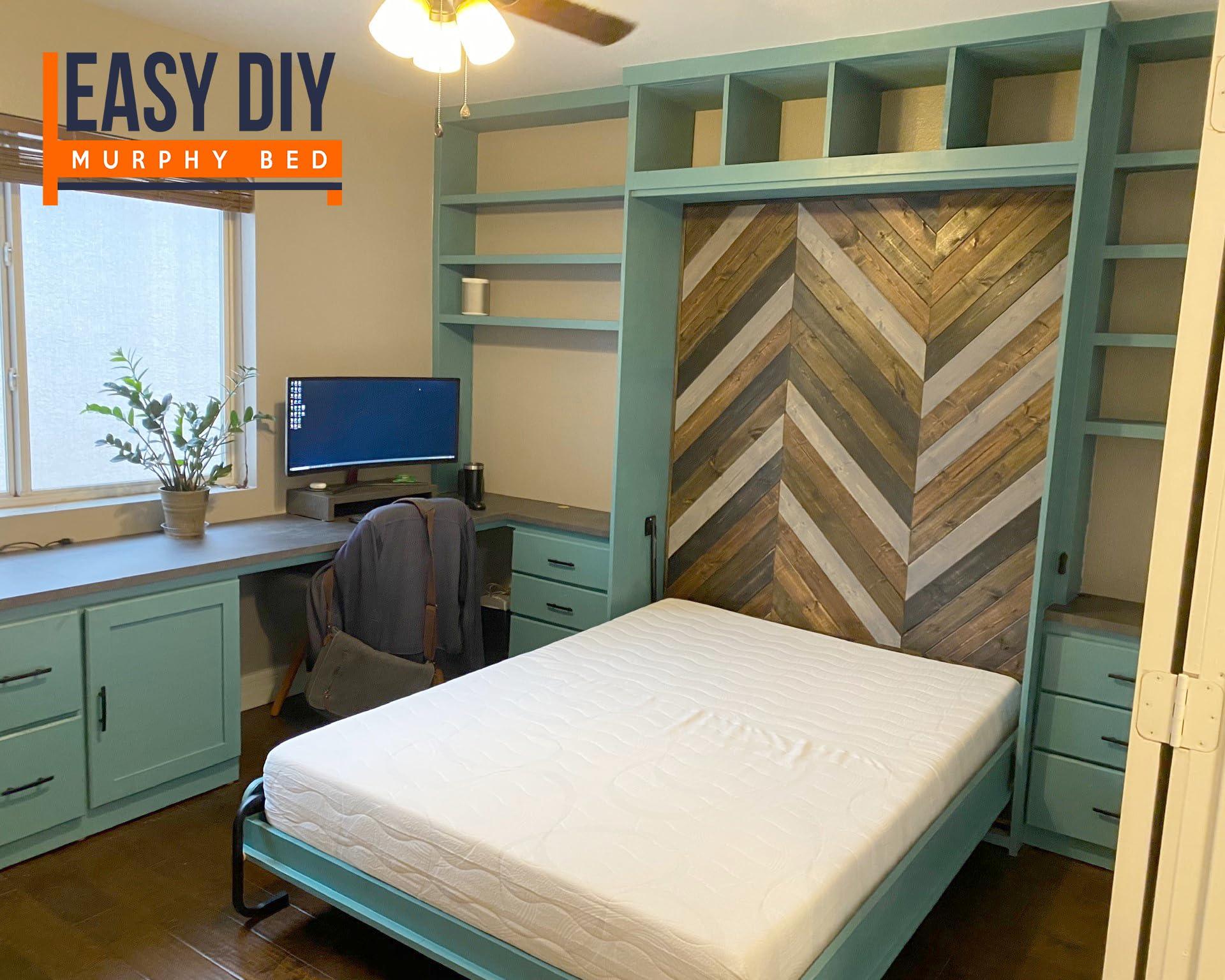 Easy DIY Murphy Bed Queen Murphy Bed Hardware Kit Vertical - Made in The USA - Murphy Bed Queen Size Murphy Bed Kit - DIY Murphy Bed Kit Queen Wall Bed for Guestroom - Easy to Build Hidden Murphy Beds - Wall Murphey Bed