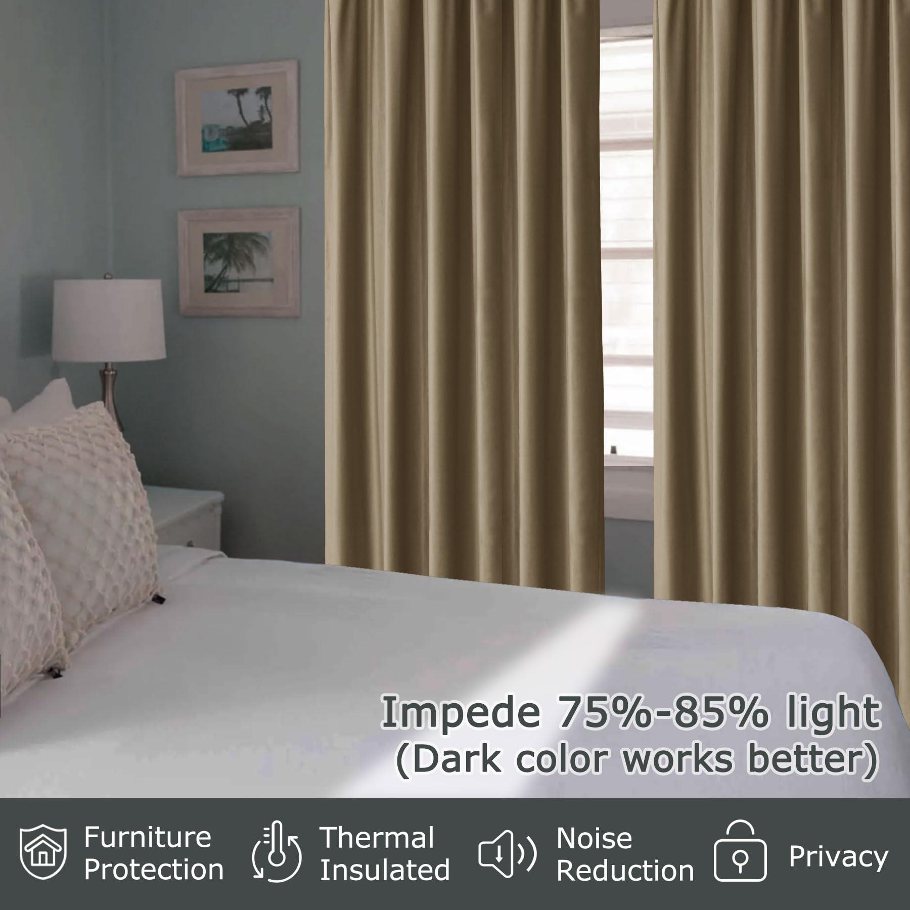 Frelement Frelement Room Darkening Velvet Drapes Pinch Pleat Curtains for Traverse Rod and Track Thermal Insulated Curtains High Windows Loft Bedroom, 50" W x 228" L, 2 Panels, Cornstalk