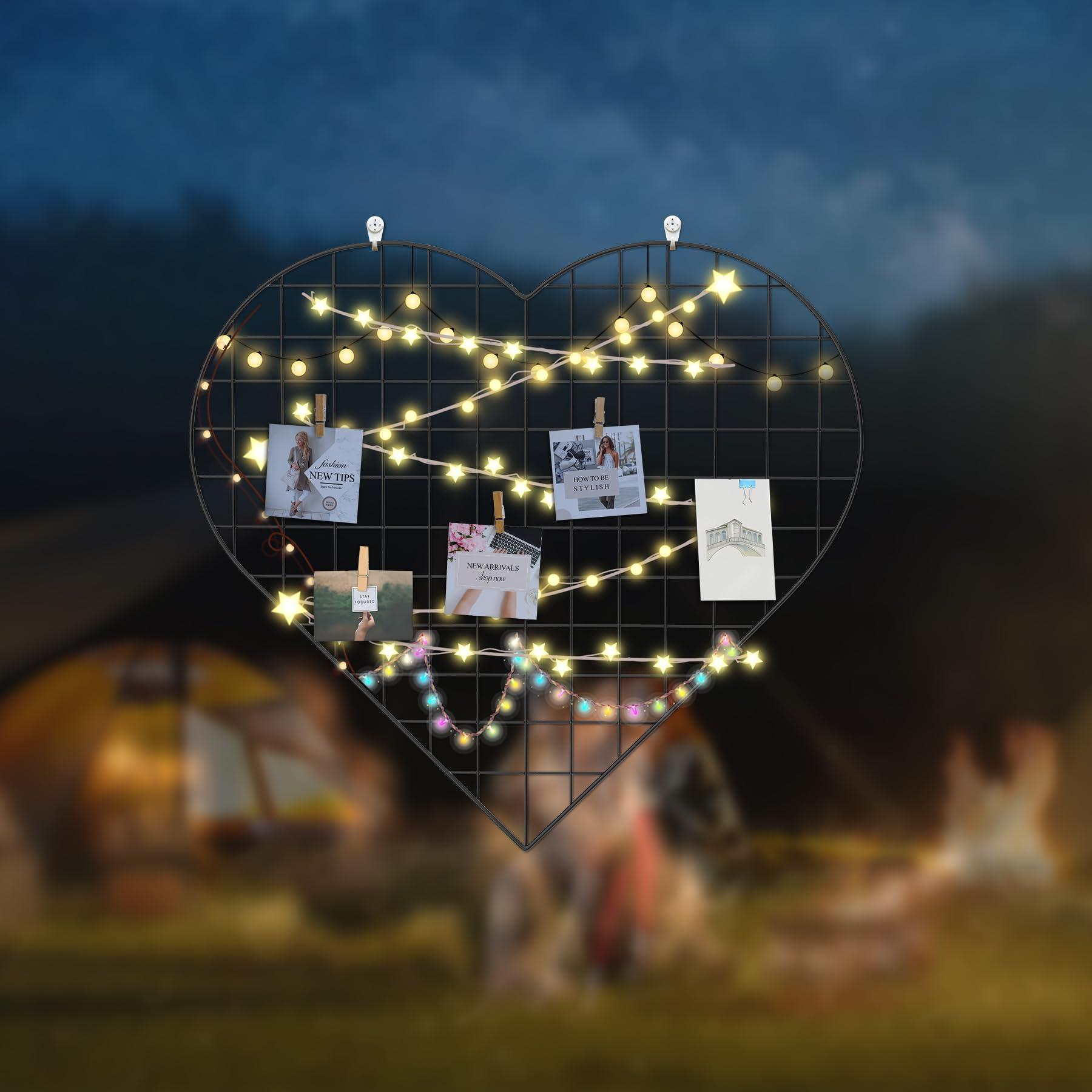 ECLENYES ECLENYES Grid Photo Wall Panels - 22.4\"x20.4\" Heart Shape Iron Rack Art Wire Board, Wall Grid Organizer, DIY Photo Frame for Home, Office, Kitchen, Bedroom, Black