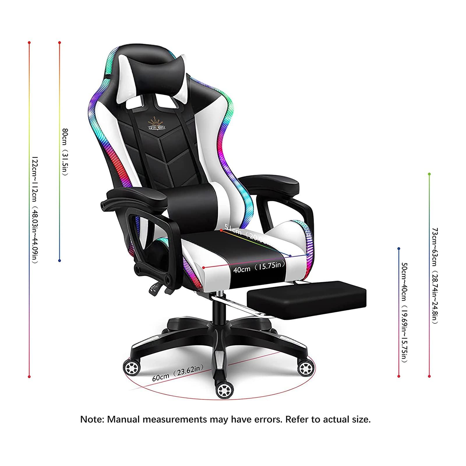 FZYUAN FZYUAN Video Gaming Chairs with LED Light, Bluetooth Speakers Computer Chair with Full Massage Lumbar Support, Ergonomic Pro Gaming Chair for Retractible Footrest and Backrest Adjustable,White