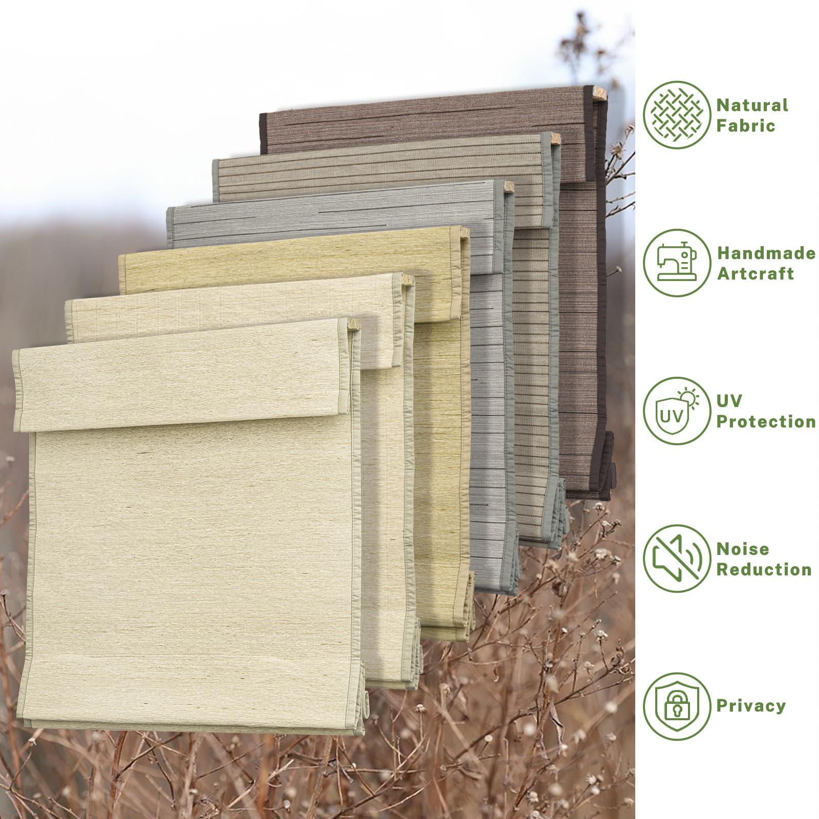 MiLin MiLin No Tools No Drill Natural Ramie Cordless Roman Shades for Windows Blackout, Custom Privacy Linen Roman Window Shades, Easy to Install Blackout Blinds for Home Kitchen (Tan, 52" W x 48" H)