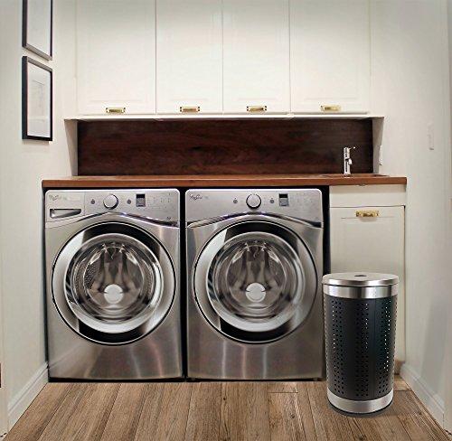 Krugg Matte Black & Polished Stainless Steel Laundry Bin & Hamper | Ventilated Stainless Steel Clothes Basket With Polished Lid | Life Time Warranty