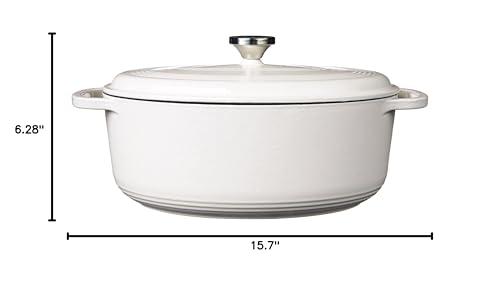 Lodge Lodge 7 Quart Enameled Cast Iron Oval Dutch Oven with Lid Dual Handles Oven Safe up to 500 F or on Stovetop - Use to Marinate, Cook, Bake, Refrigerate and Serve Oyster White