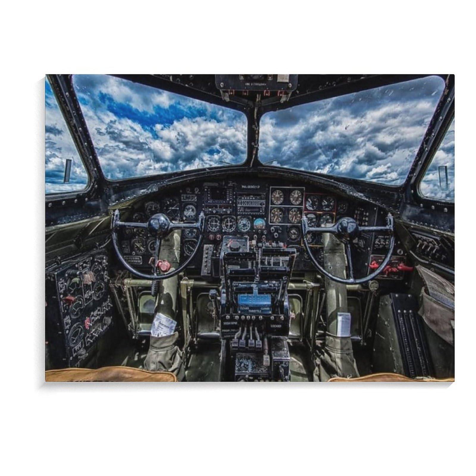 Puryzxac WWII B-17 Cockpit Aircraft Poster Aviation Aircraft Wall Art Wall Art Paintings Canvas Wall Decor Home Decor Living Room Decor Aesthetic 20x26inch(51x66cm) Frame-Style